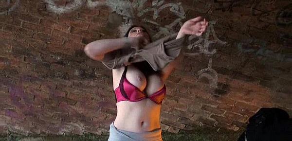  Stripping uk amateur Holly Kiss flashing in public under a railway bridge